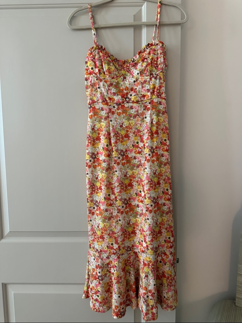 Hutch Floral Spaghetti-Strap Midi Dress in Cream, Pink & Orange